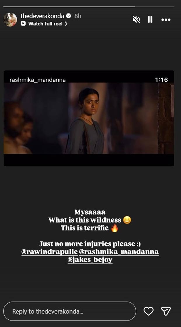 Vijay Deverakonda praises Rashmika Mandanna’s Mysaa teaser: “Just no more injuries please”