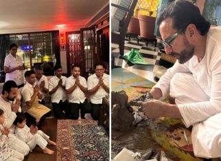 Ganesh Chaturthi Celebration: Saif Ali Khan offer prayers with sons and household staff; Kareena Kapoor Khan shares glimpse of eco-friendly idol
