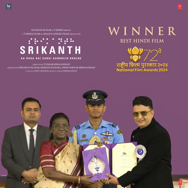 Srikanth honoured with National Film Award for Best Hindi Film; producer Bhushan Kumar receives prestigious honour from President Droupadi Murmu : Bollywood News Srikanth honoured with National Film Award for Best Hindi Film; producer Bhushan Kumar receives prestigious honour from President Droupadi Murmu : Bollywood News