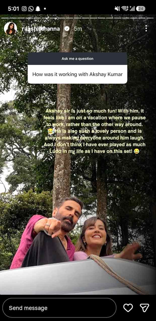 Raashii Khanna shares her experience of working with Akshay Kumar: “He is just so much fun, it feels like I am on a vacation”