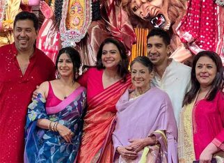 Kajol attends 80th North Bombay Sarbojanin Durga Puja in red and orange silk saree; see pics