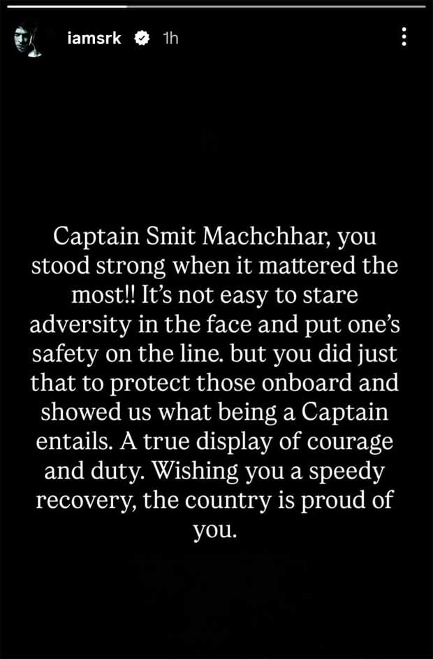 Shah Rukh Khan lauds Captain Smit Machchhar for protecting passengers despite being attacked: “The country is proud of you”